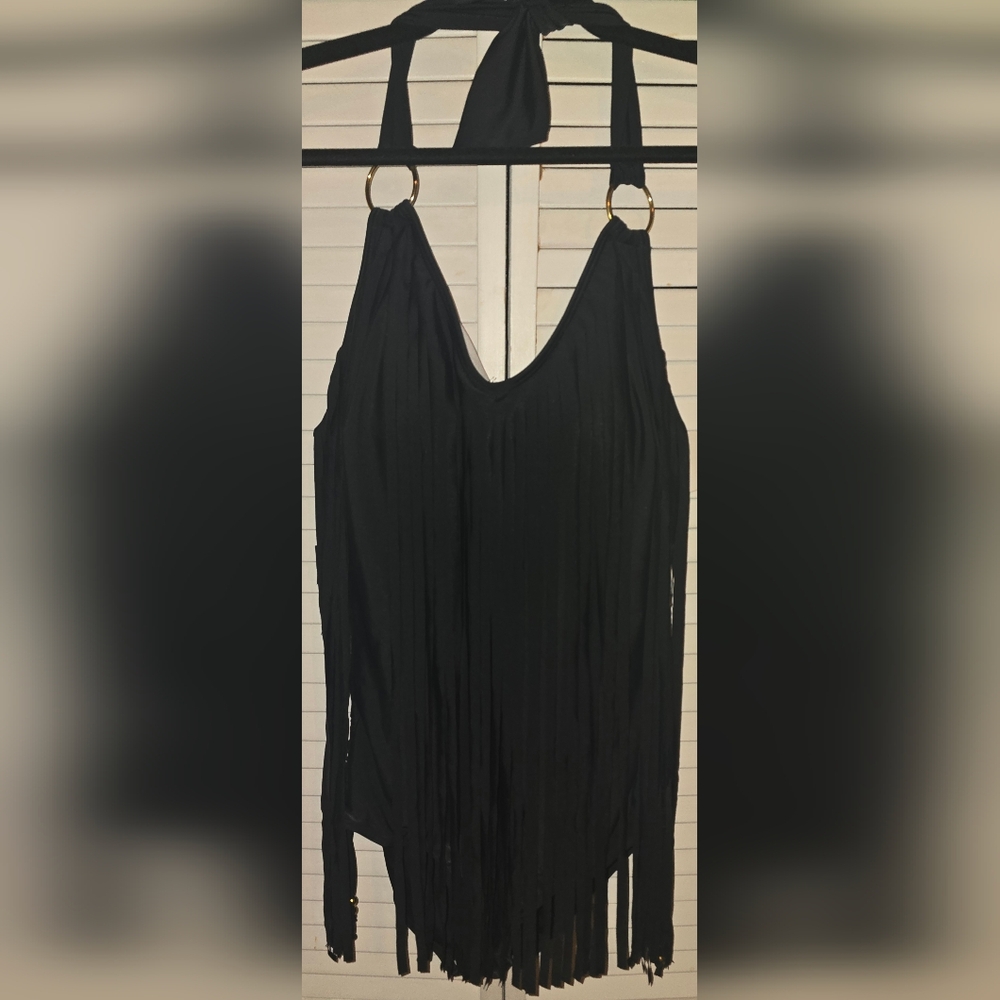 NWT Black Fringe One Piece Swimsuit Womens XL